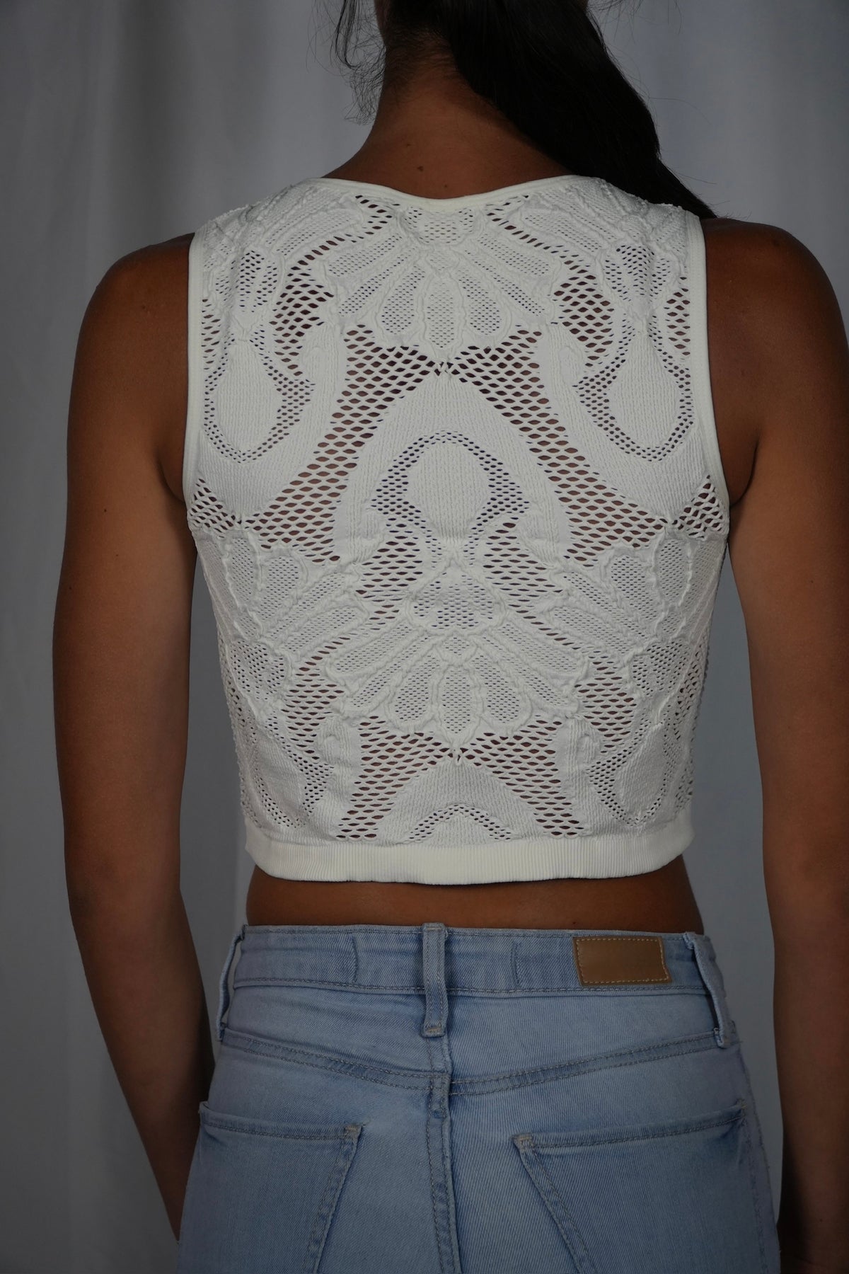 Knit Seamless Jacquard Round Neck Tank Top