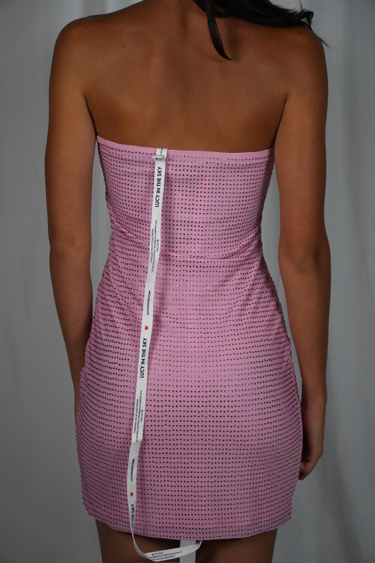 Rhinestone Strapless Bodycon Dress in Pink
