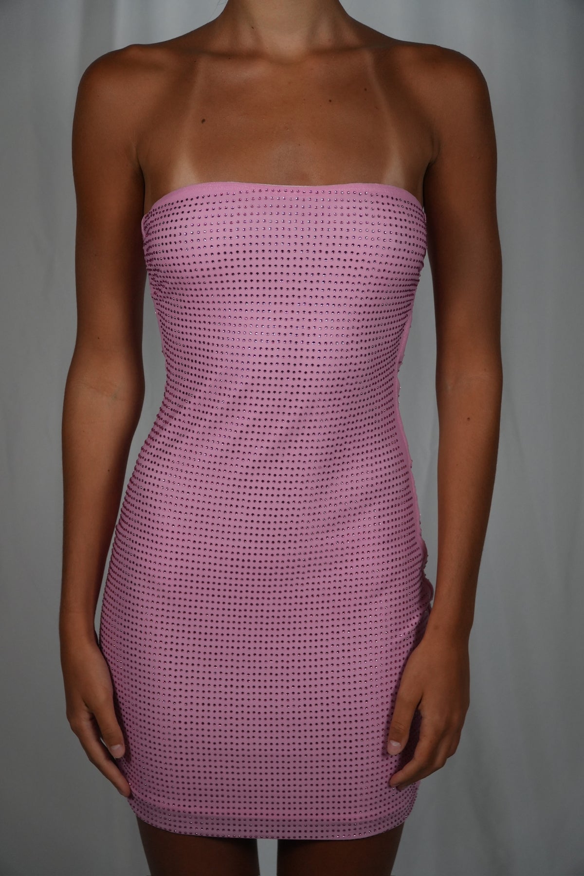 Rhinestone Strapless Bodycon Dress in Pink