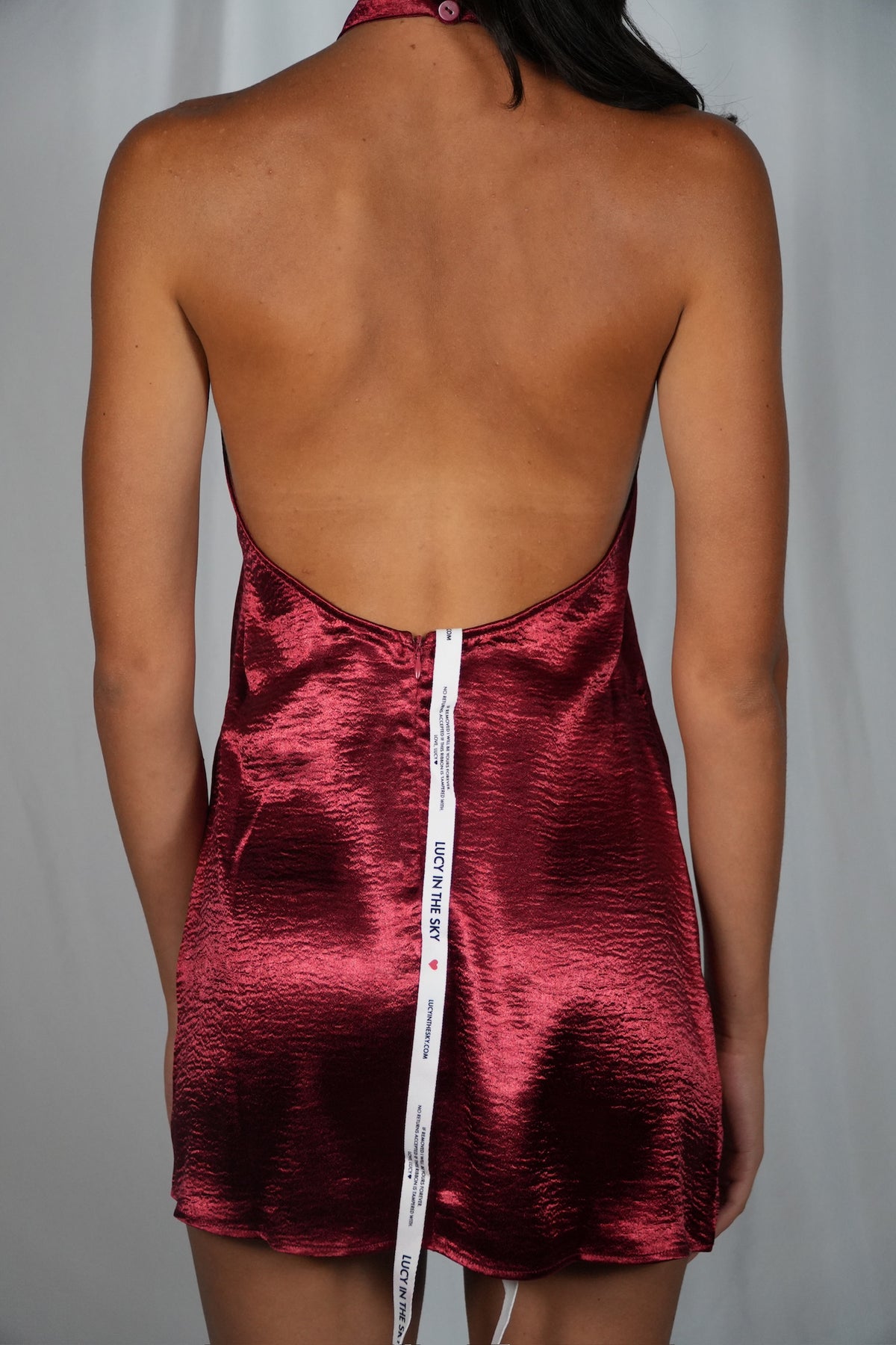 Satin Halter Shift Dress in Maroon