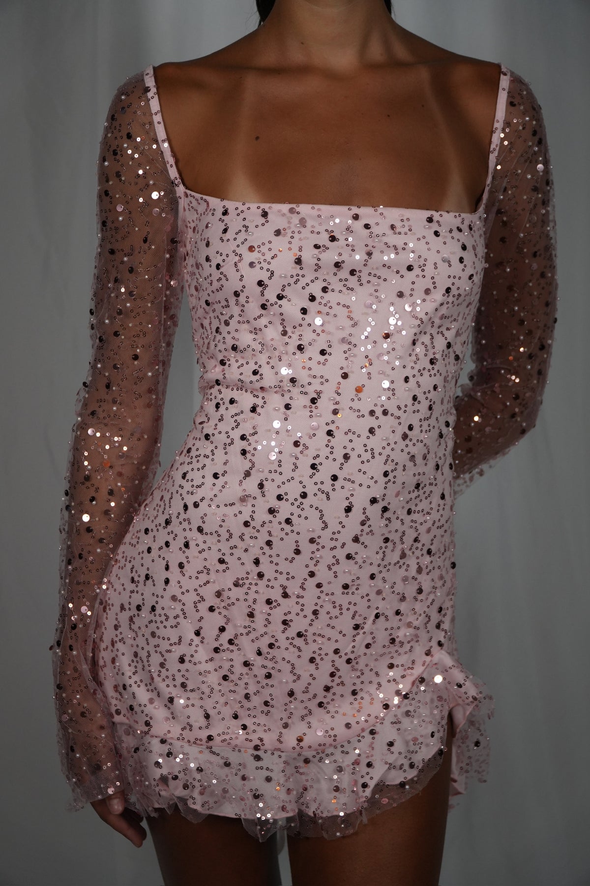 Floral Flare Long Sleeve Dress in Pink