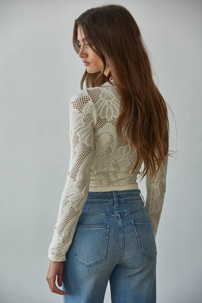Knit Seamless Jacquard Mock Neck Long Sleeve Top